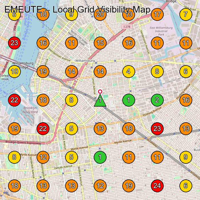 EMEUTE Vintage Clothing Store GeoGrid ranking map for Brooklyn NY